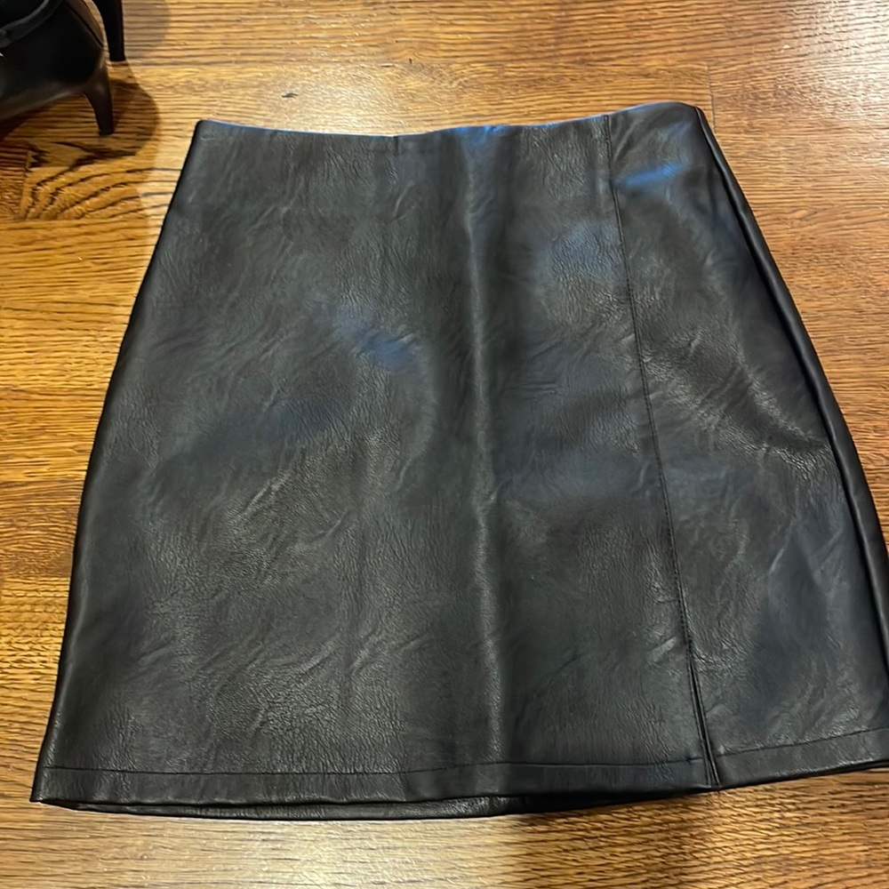 Topshop black leather skirt